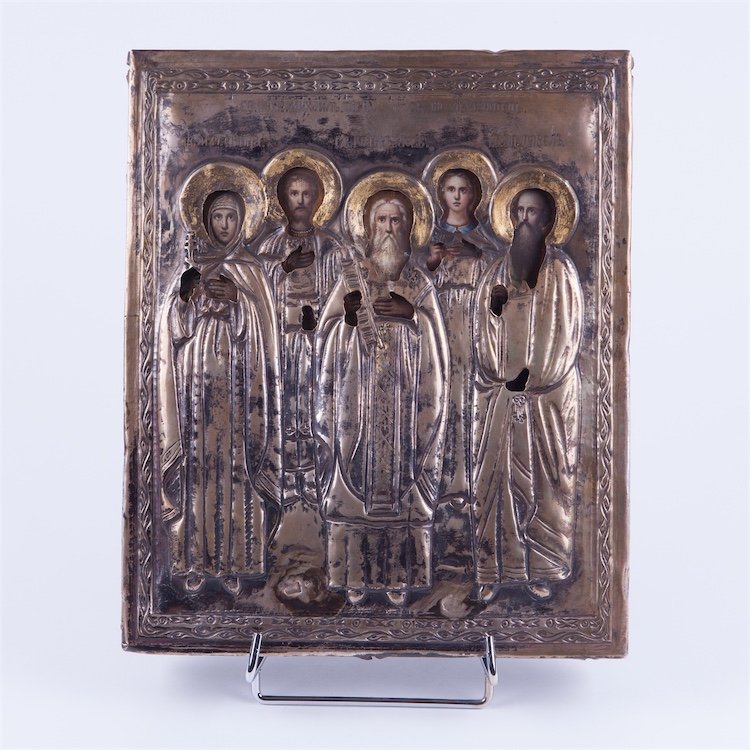 Russian silver icon selected Saints.18 century. — image 1