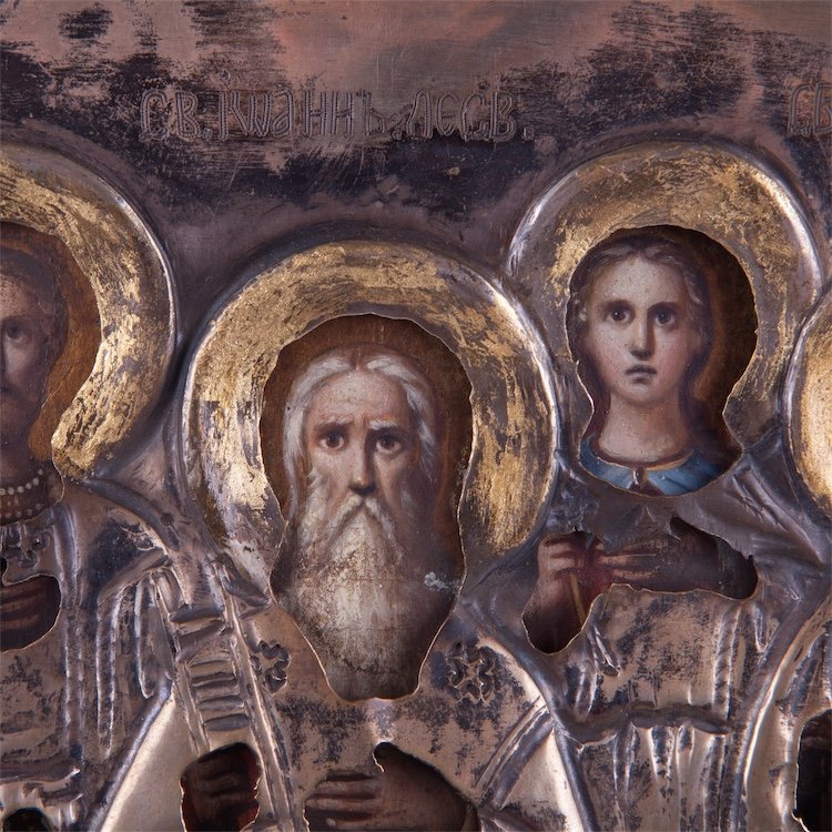 Russian silver icon selected Saints.18 century. — image 4