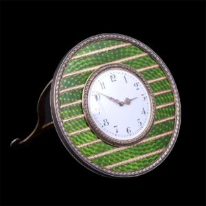 K. Faberge silver and guilloche enamel desk clock — image 1
