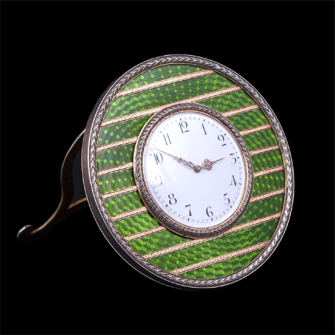 K. Faberge silver and guilloche enamel desk clock — image 1