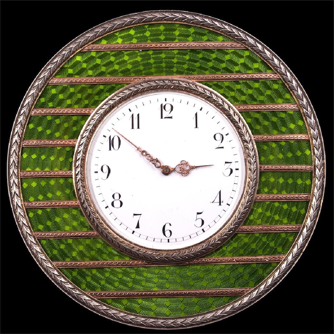 K. Faberge silver and guilloche enamel desk clock — image 2