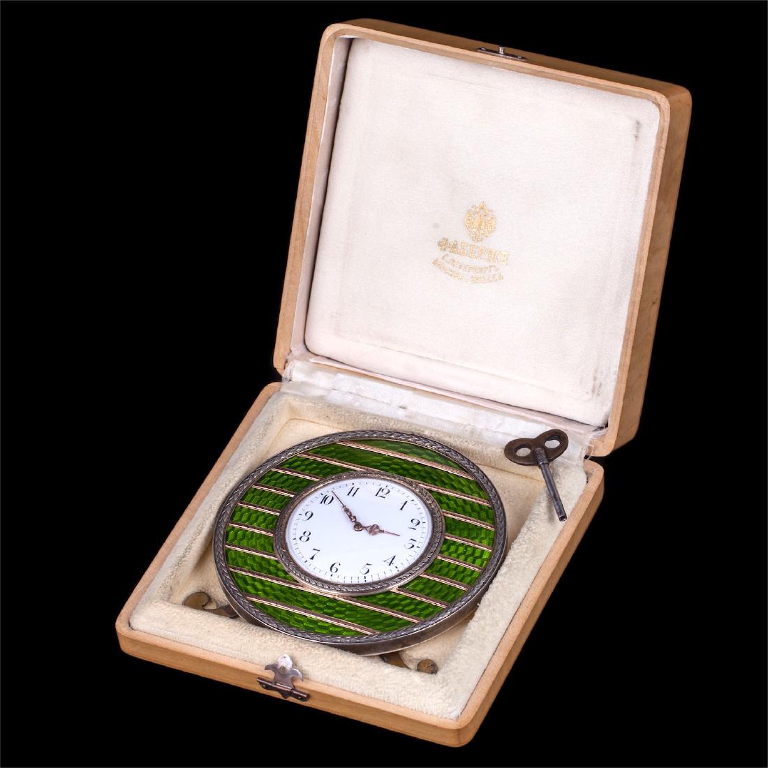 K. Faberge silver and guilloche enamel desk clock — image 8