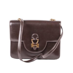 Rare Hermes "Sandrine" bag in box calf dark brown — image 1