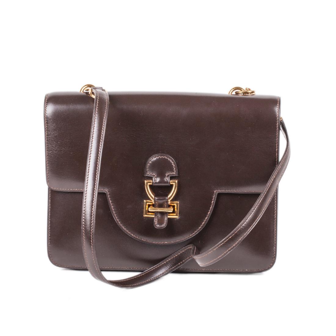 Rare Hermes "Sandrine" bag in box calf dark brown — image 1