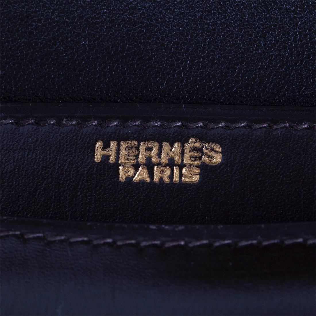 Rare Hermes "Sandrine" bag in box calf dark brown — image 3