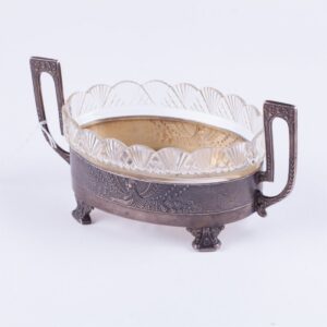 Russian art nouveau silver candy bowl with crystal. — image 1
