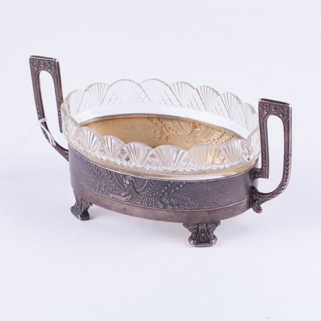 Russian art nouveau silver candy bowl with crystal. — image 1