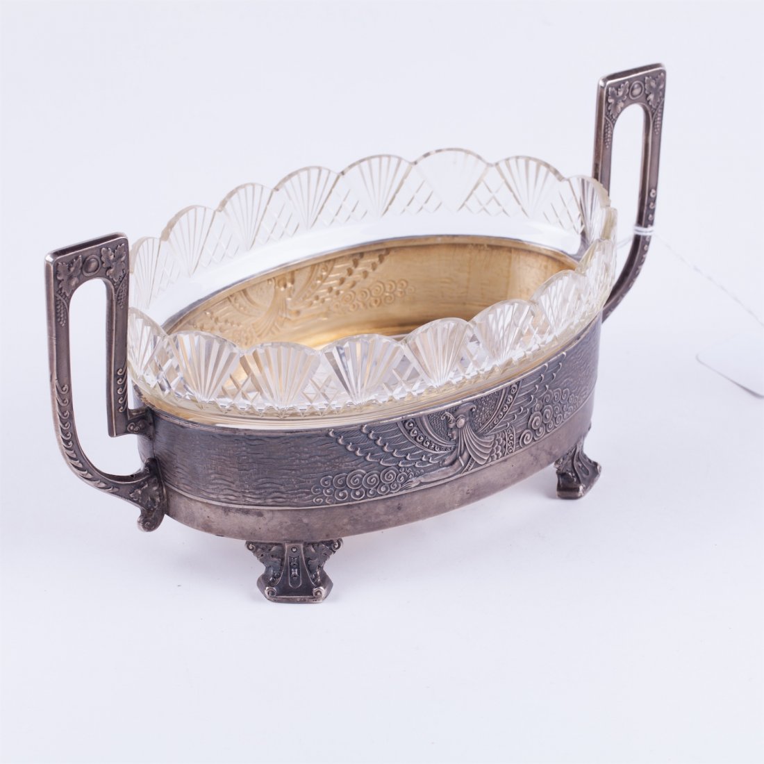 Russian art nouveau silver candy bowl with crystal. — image 2