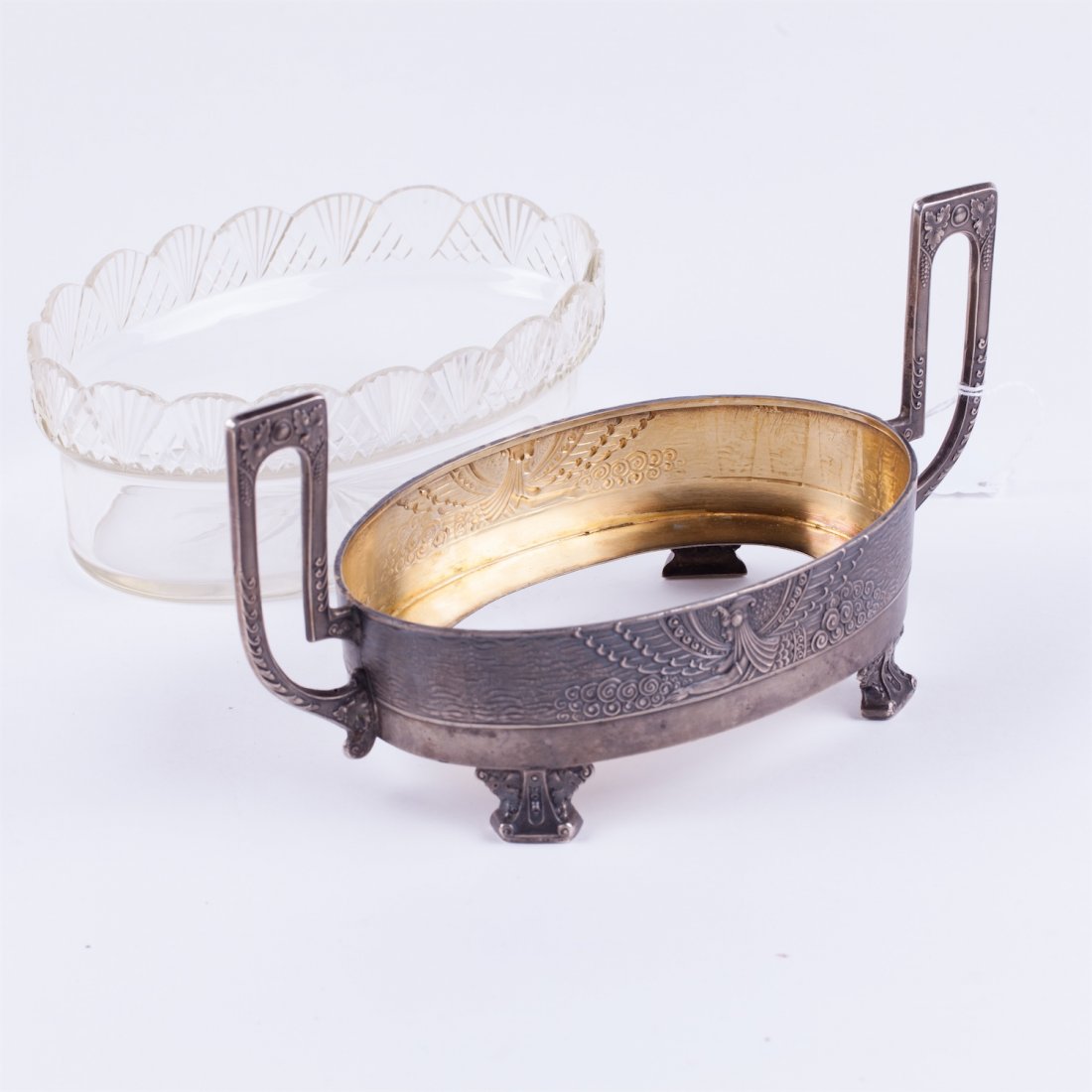 Russian art nouveau silver candy bowl with crystal. — image 3