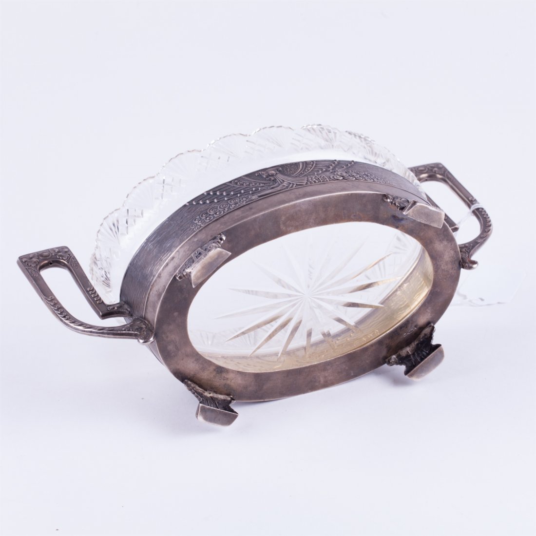 Russian art nouveau silver candy bowl with crystal. — image 4