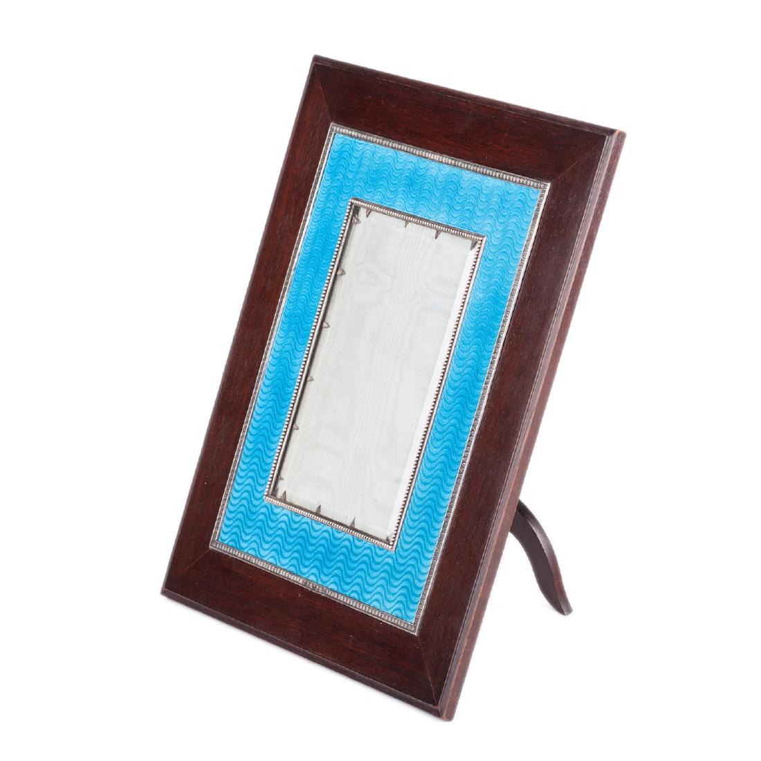 Wooden, silver and guilloche enamel Faberge photo frame — image 1