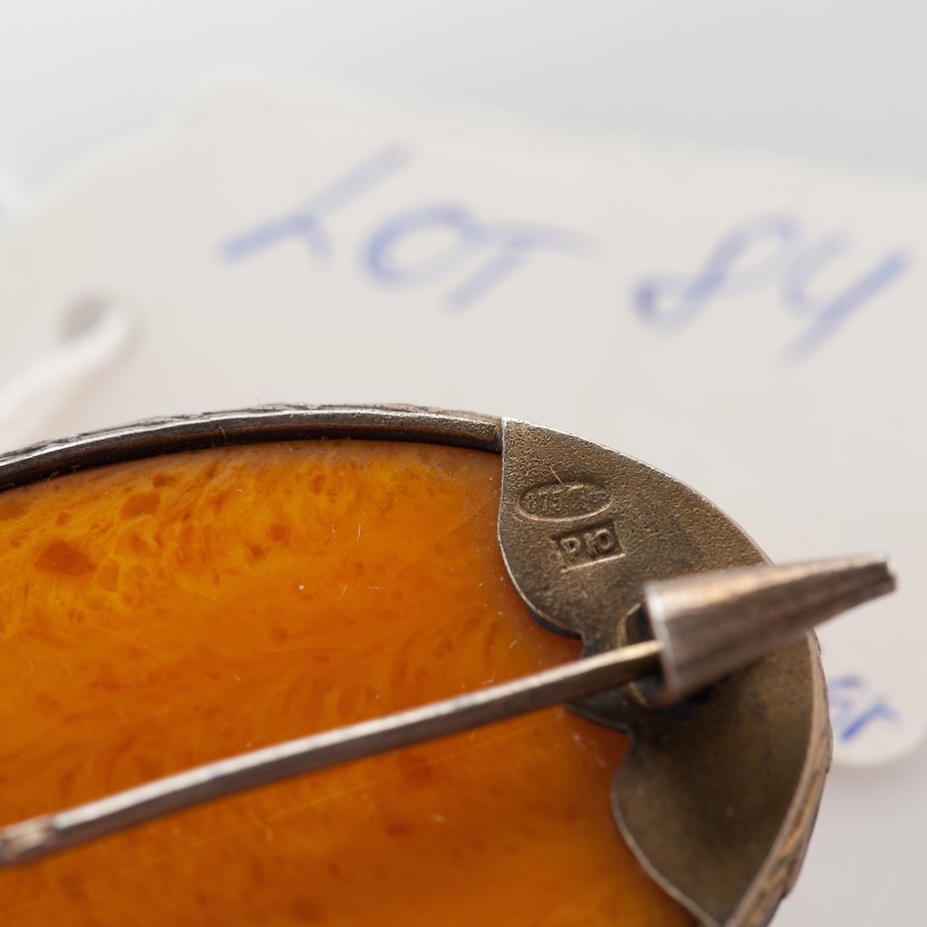 Natural Baltic Amber sterling silver brooch. — image 5