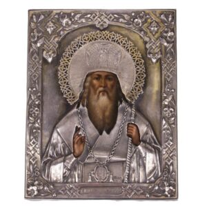 Russian style Icon of Ioann Merciful in silver-gilt — image 1