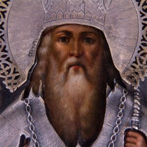 Russian style Icon of Ioann Merciful in silver-gilt — image 3