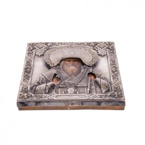 Russian style Icon of Ioann Merciful in silver-gilt — image 4