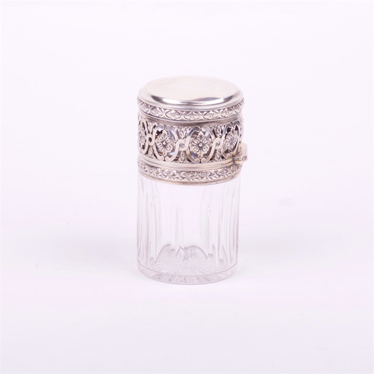 Glass bottle with silver cover. — image 2