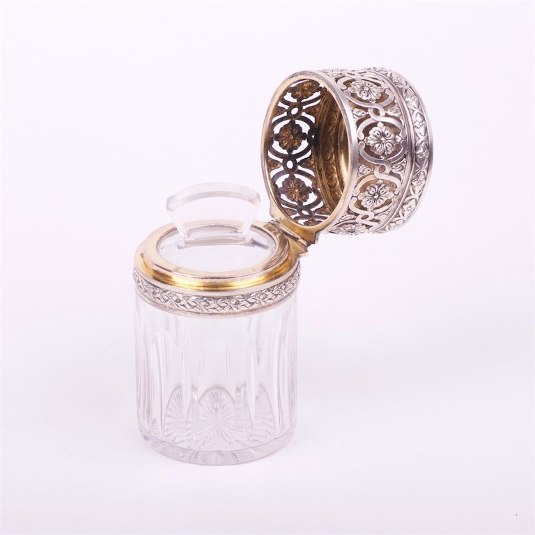 Glass bottle with silver cover. — image 5