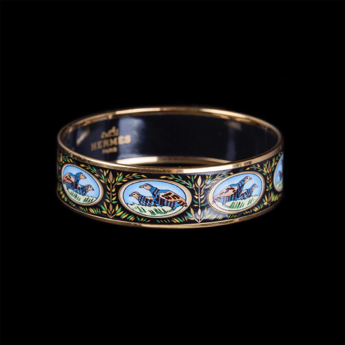 Hermes enamel pheasants printed bracelet with rims — image 1