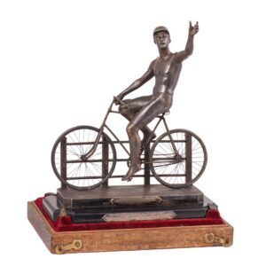 Rare cast silver cycling prize sculpture — image 1