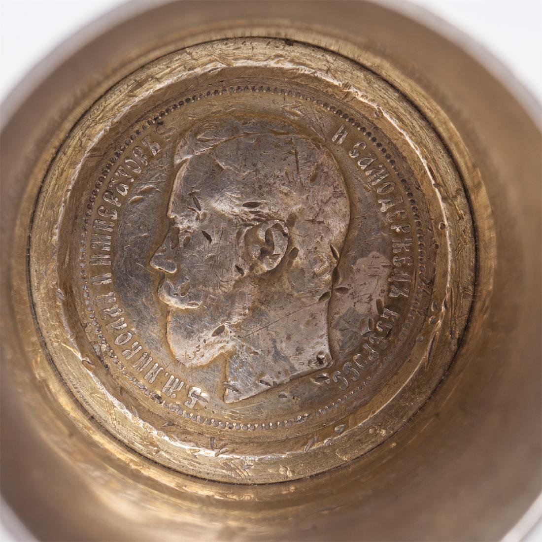 Russian silver beaker with a coin incrust — image 5