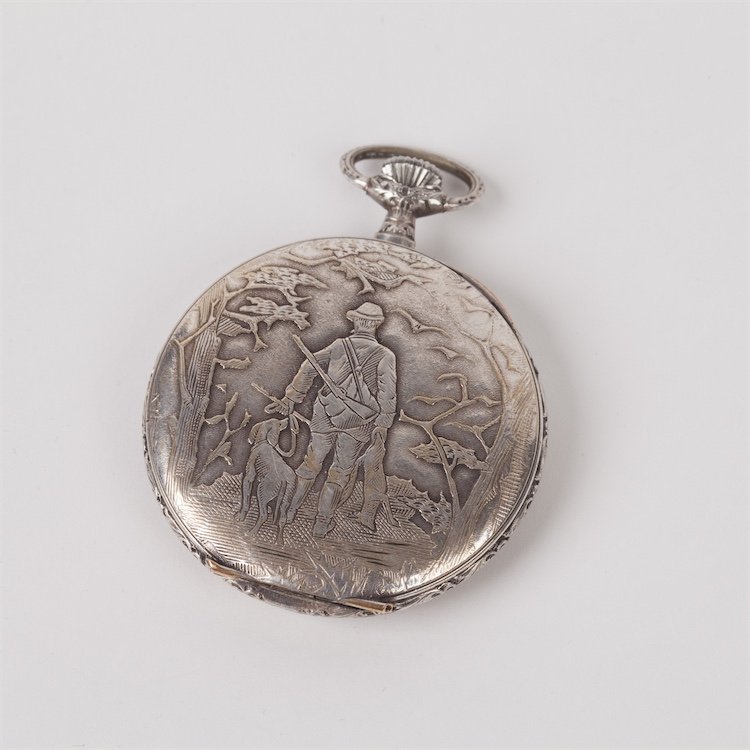 Metal pocket watch "Hunter with dog". — image 3