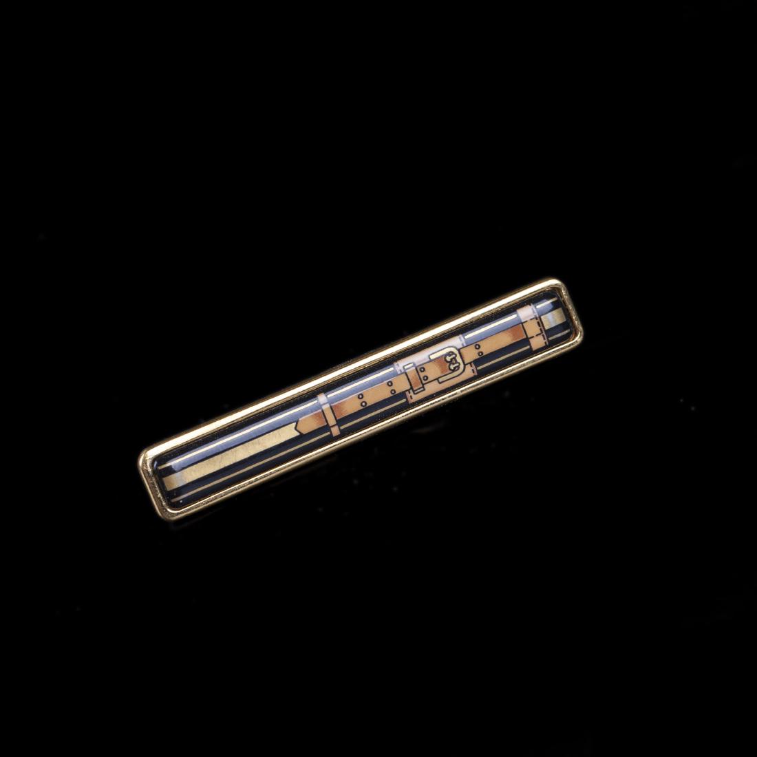 Hermes enamel brooch or tie pin with belt depiction, — image 1