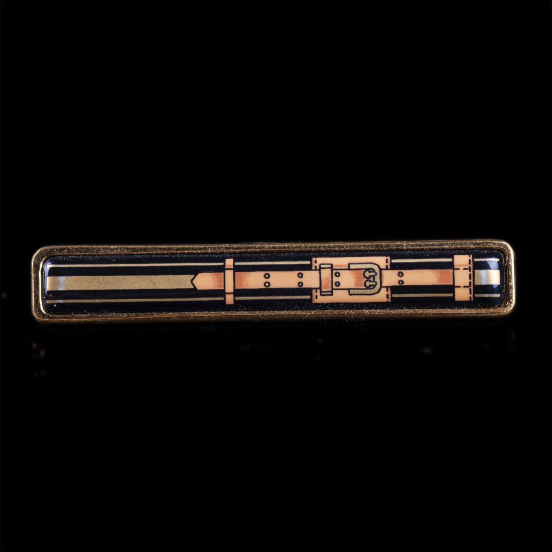 Hermes enamel brooch or tie pin with belt depiction, — image 2