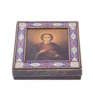Russian Icon of St. Panteleimon in enameled silver riza — image 2
