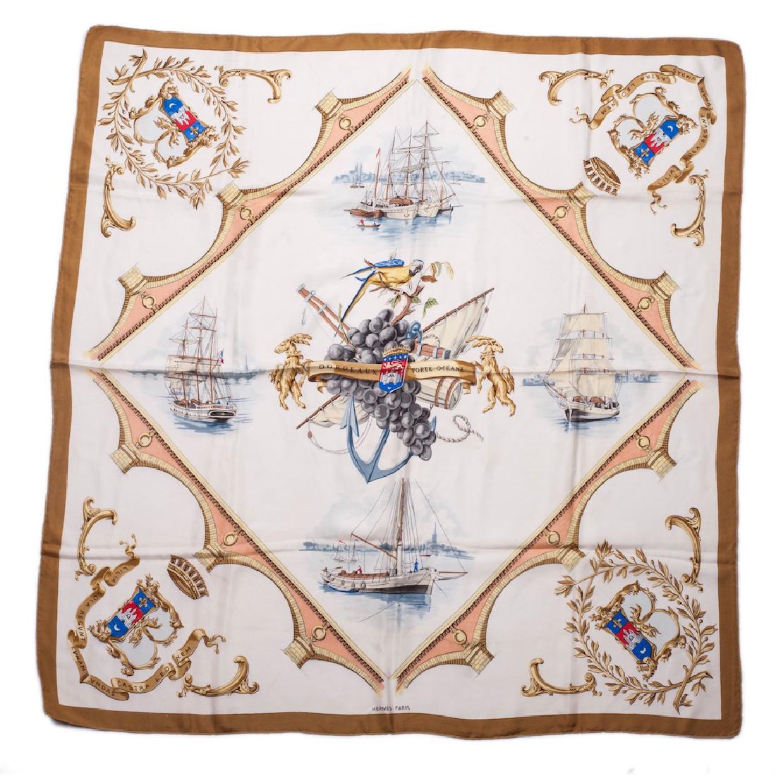 Hermes "Bordeaux porte ocean" silk scarf.1993. — image 1