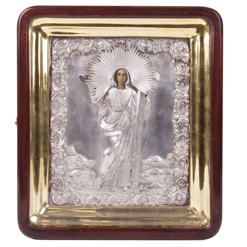 Russian Icon of St. Elena in silver riza — image 1