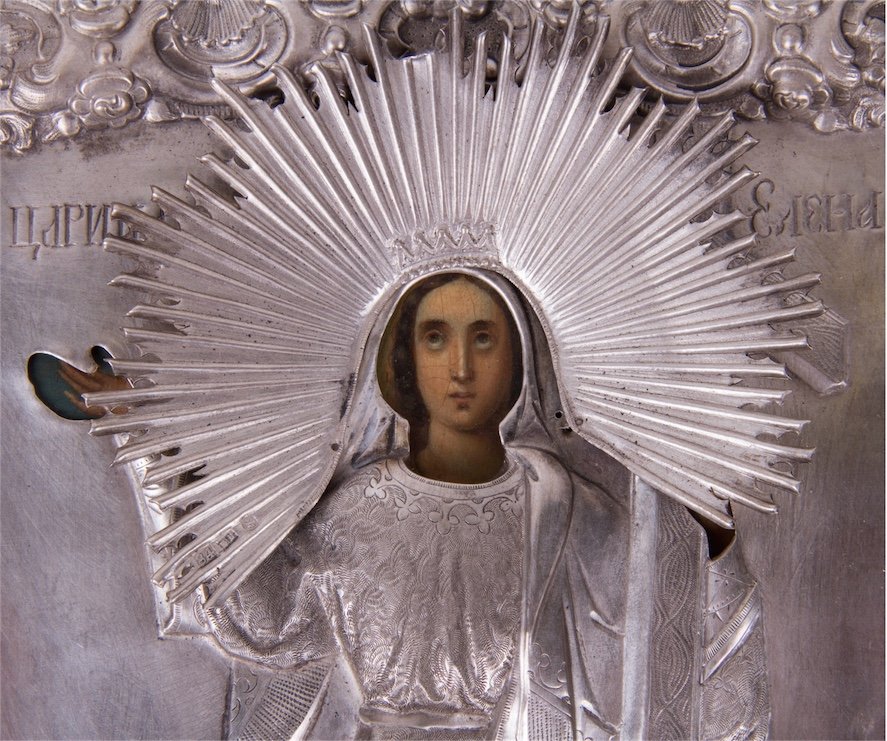 Russian Icon of St. Elena in silver riza — image 3