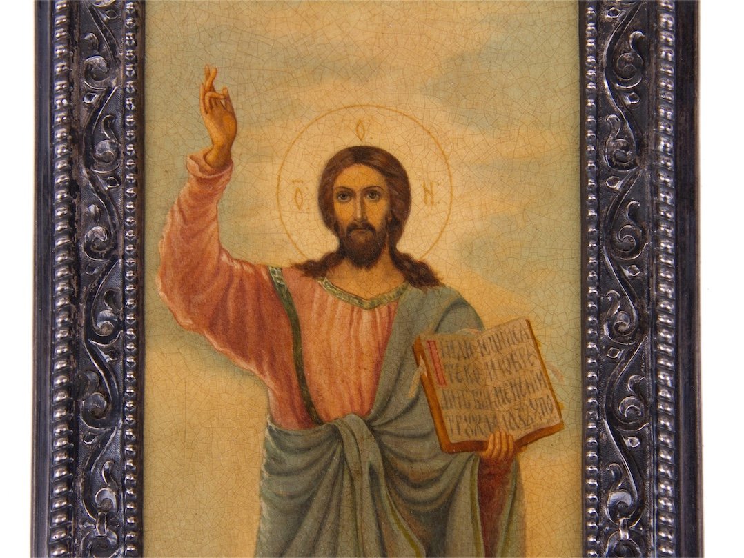 Rare Russian Icon of Christ in silver riza — image 3