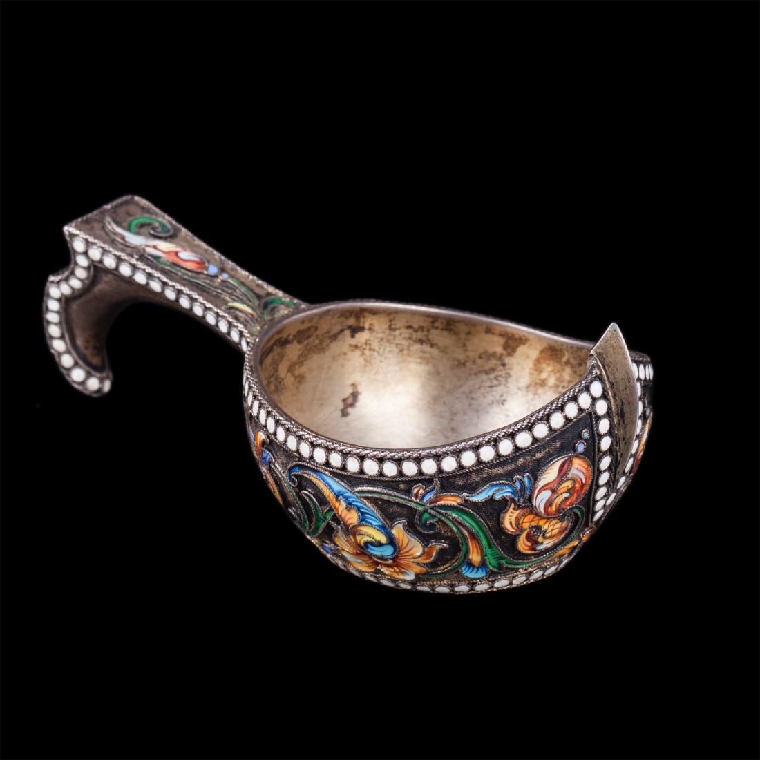 Russian silver-gilt and cloisonne enamel kovsh — image 1