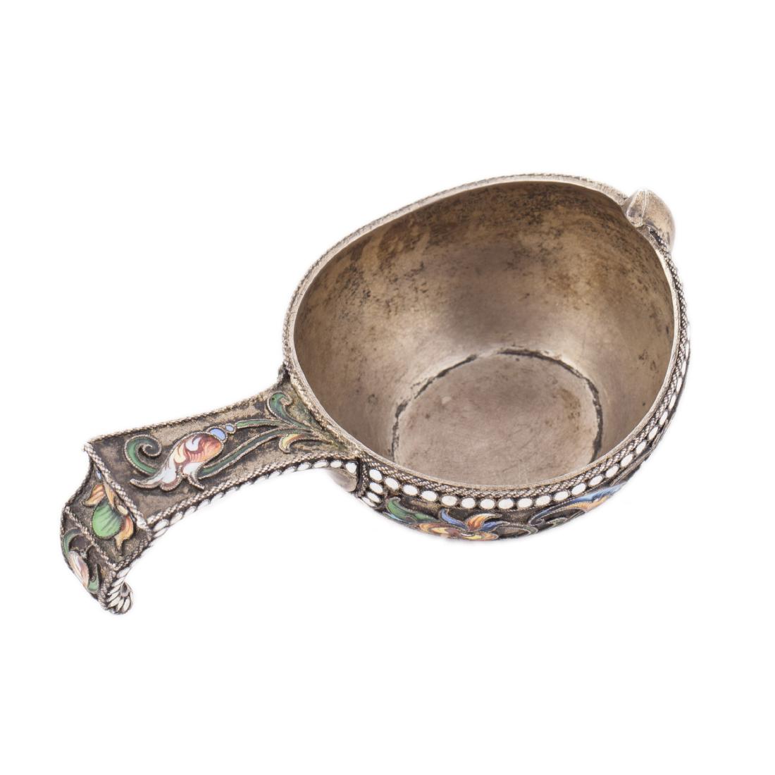 Russian silver-gilt and cloisonne enamel kovsh — image 2