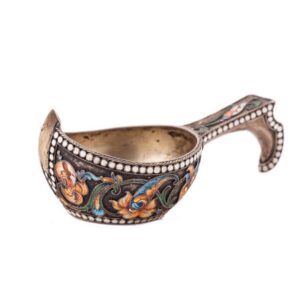 Russian silver-gilt and cloisonne enamel kovsh — image 5
