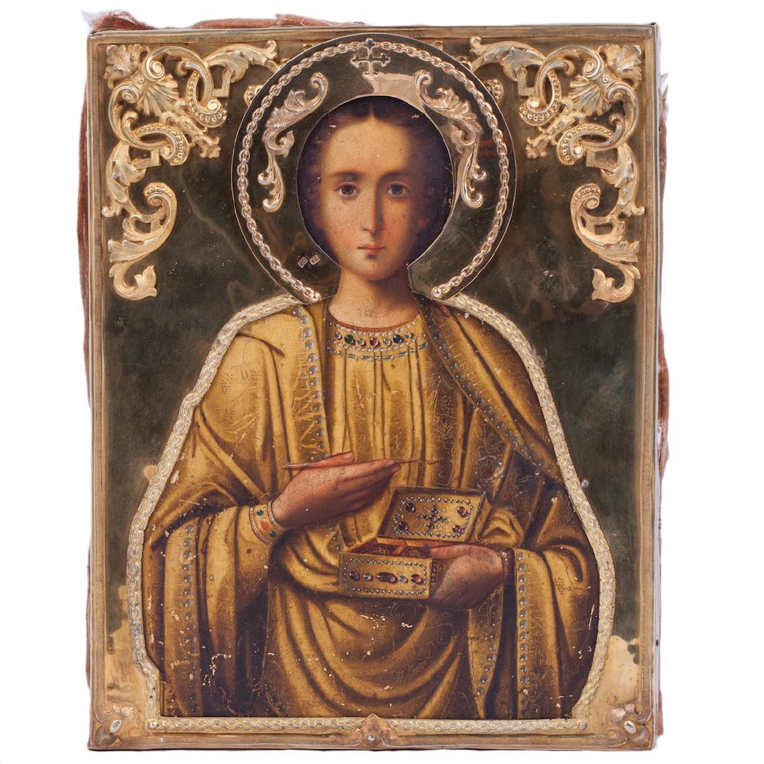 Russian icon of Saint Panteleimon by I.Sazikov — image 1