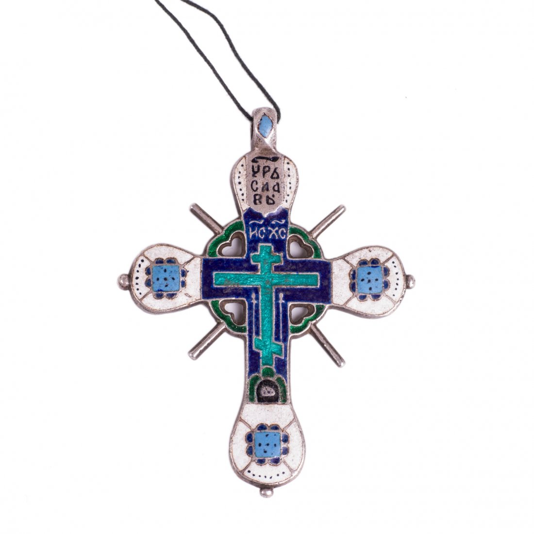 Russian 18th century enameled silver wearable cross — image 1