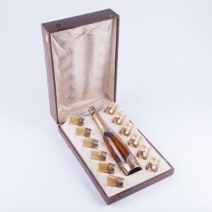 French bottle with 12 shot glasses in box with silver. — image 1
