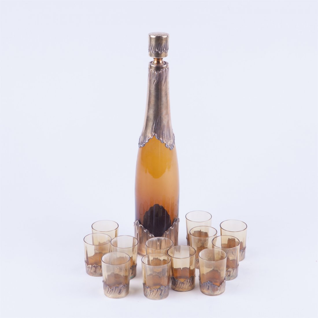 French bottle with 12 shot glasses in box with silver. — image 3
