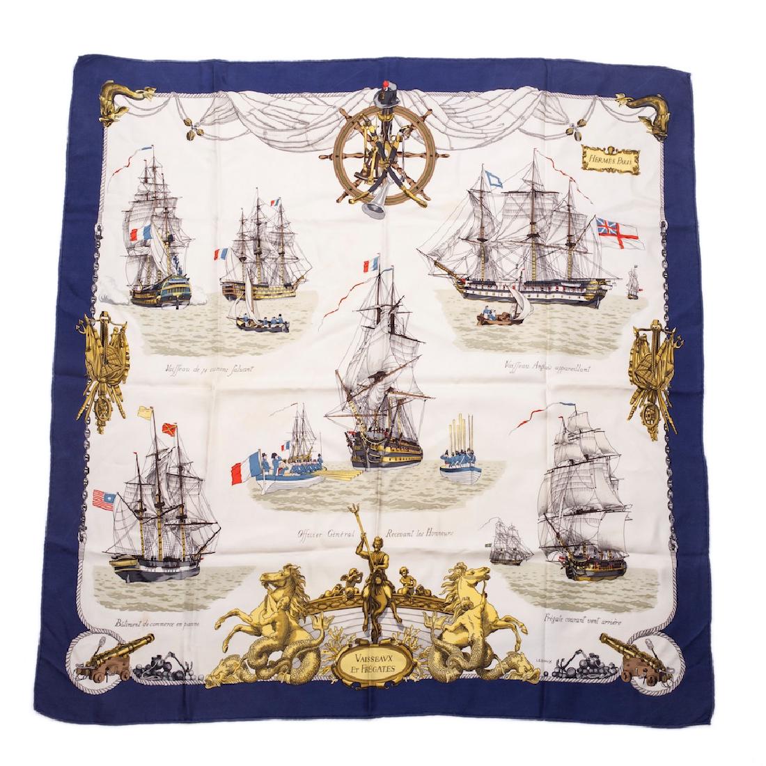 Rare Hermes "Vaisseaux et frégates" silk scarf. 1964 — image 1