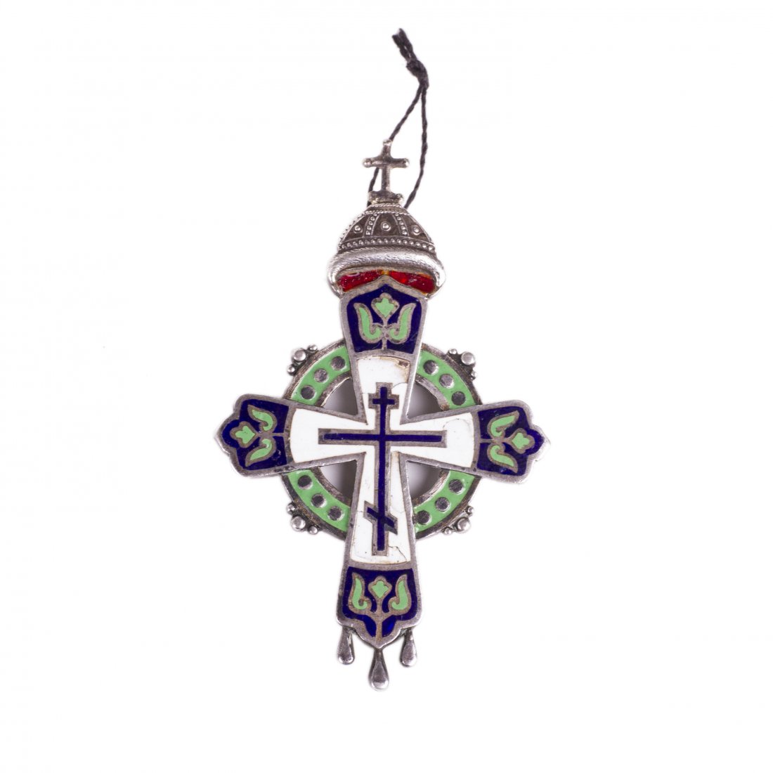 Russian silver and cloisonne enamel wearable cross — image 1