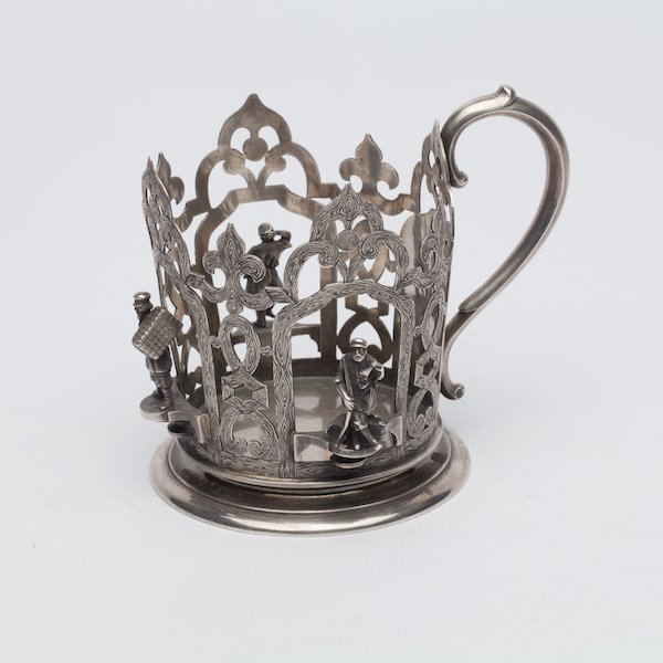 Russian style glass-holder with a peasant theme. 1869y. — image 1