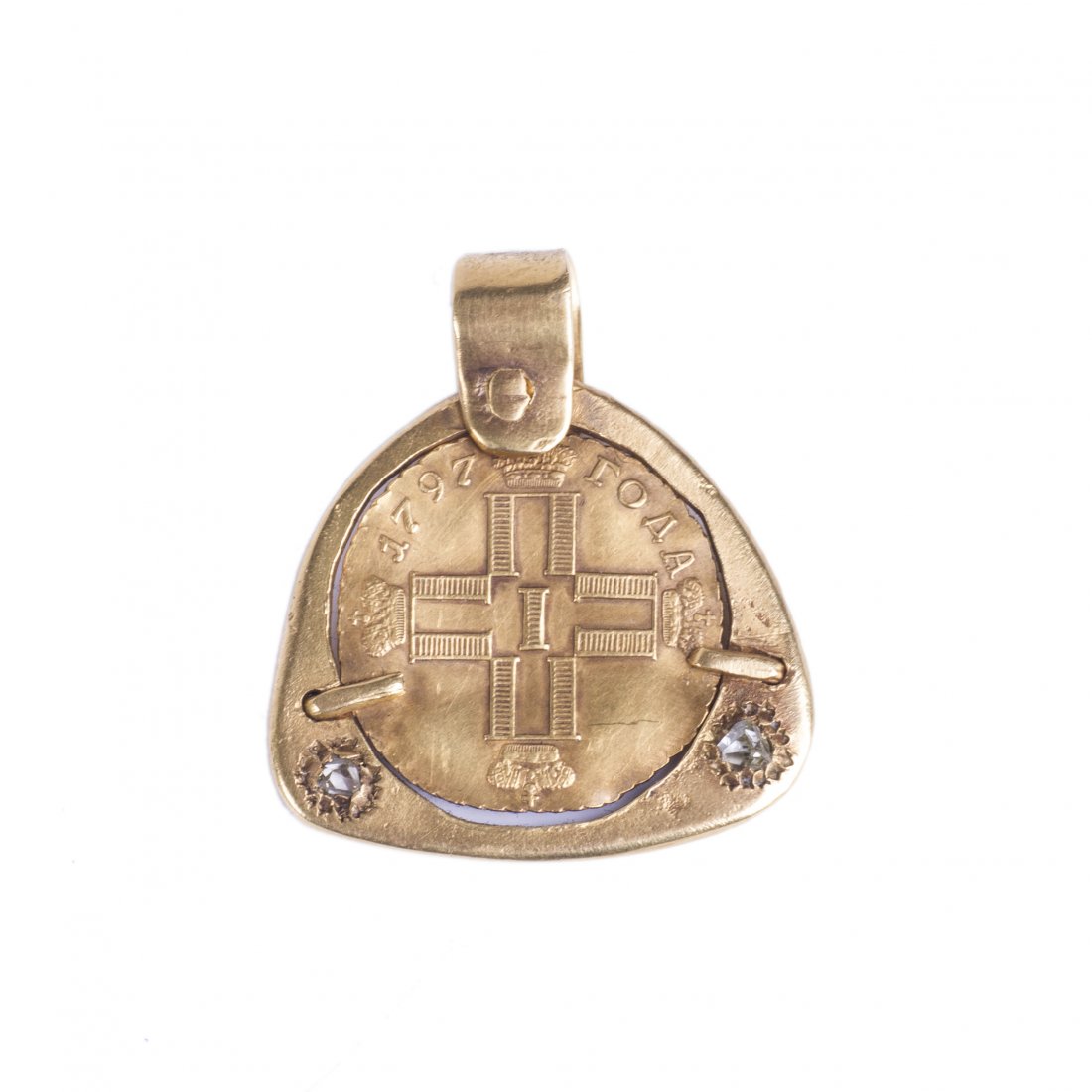 Russian diamond pendant with gold Paul I 10 roubles — image 2