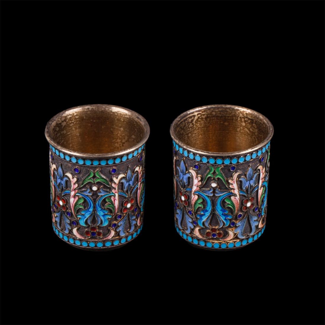Pair of Russian silver and enamel beakers — image 2