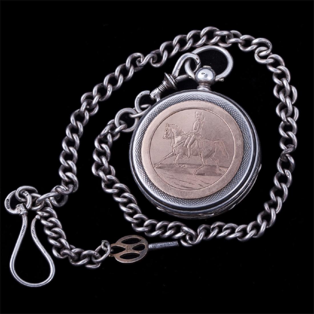 Russian silver-gilt, cavalry pocket watch "Pavel Bure" — image 1