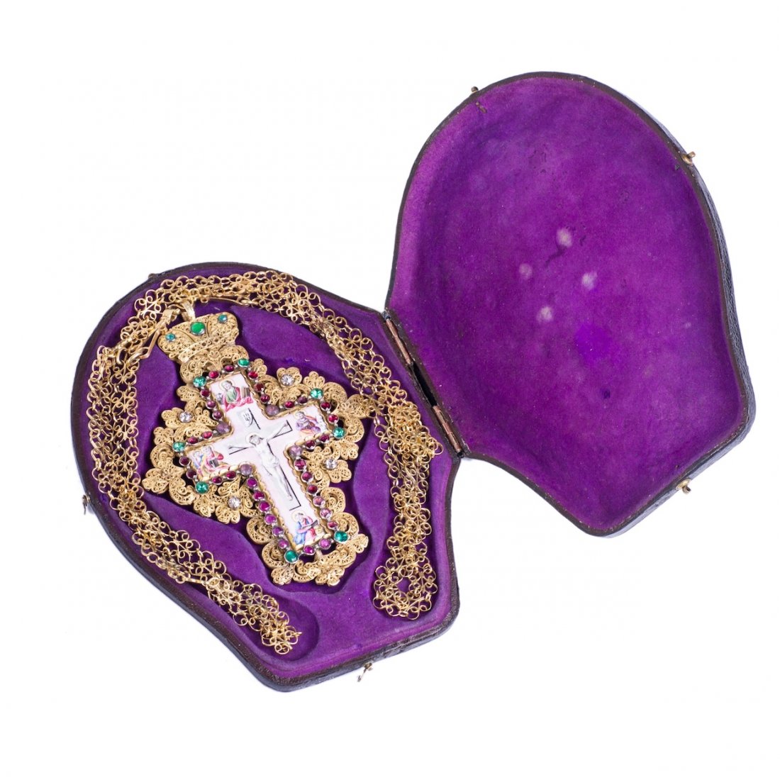 Russian silver-gilt filigree enamel priest cross — image 1