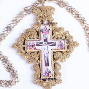 Russian silver-gilt filigree enamel priest cross — image 3