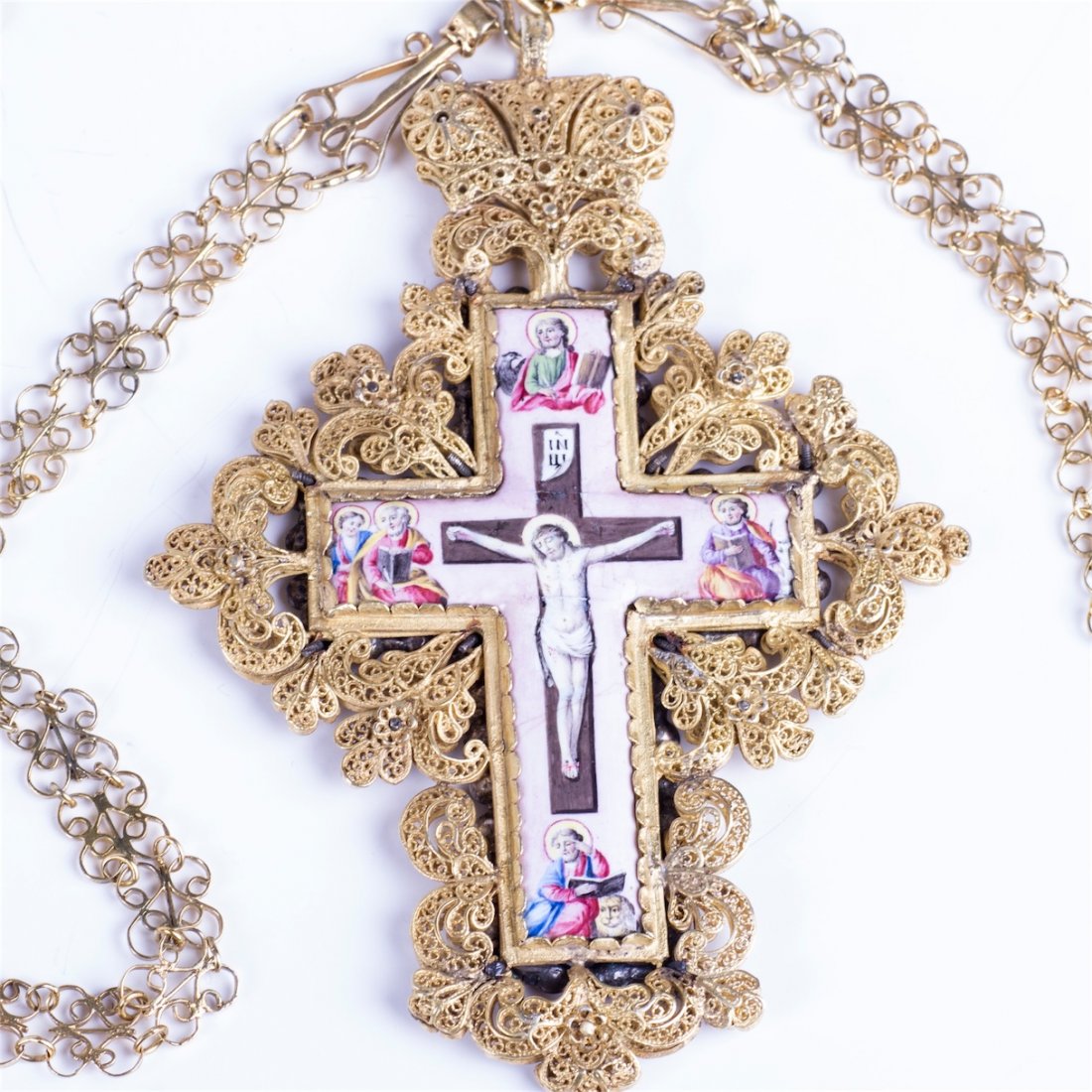 Russian silver-gilt filigree enamel priest cross — image 3