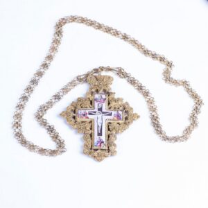 Russian silver-gilt filigree enamel priest cross — image 4