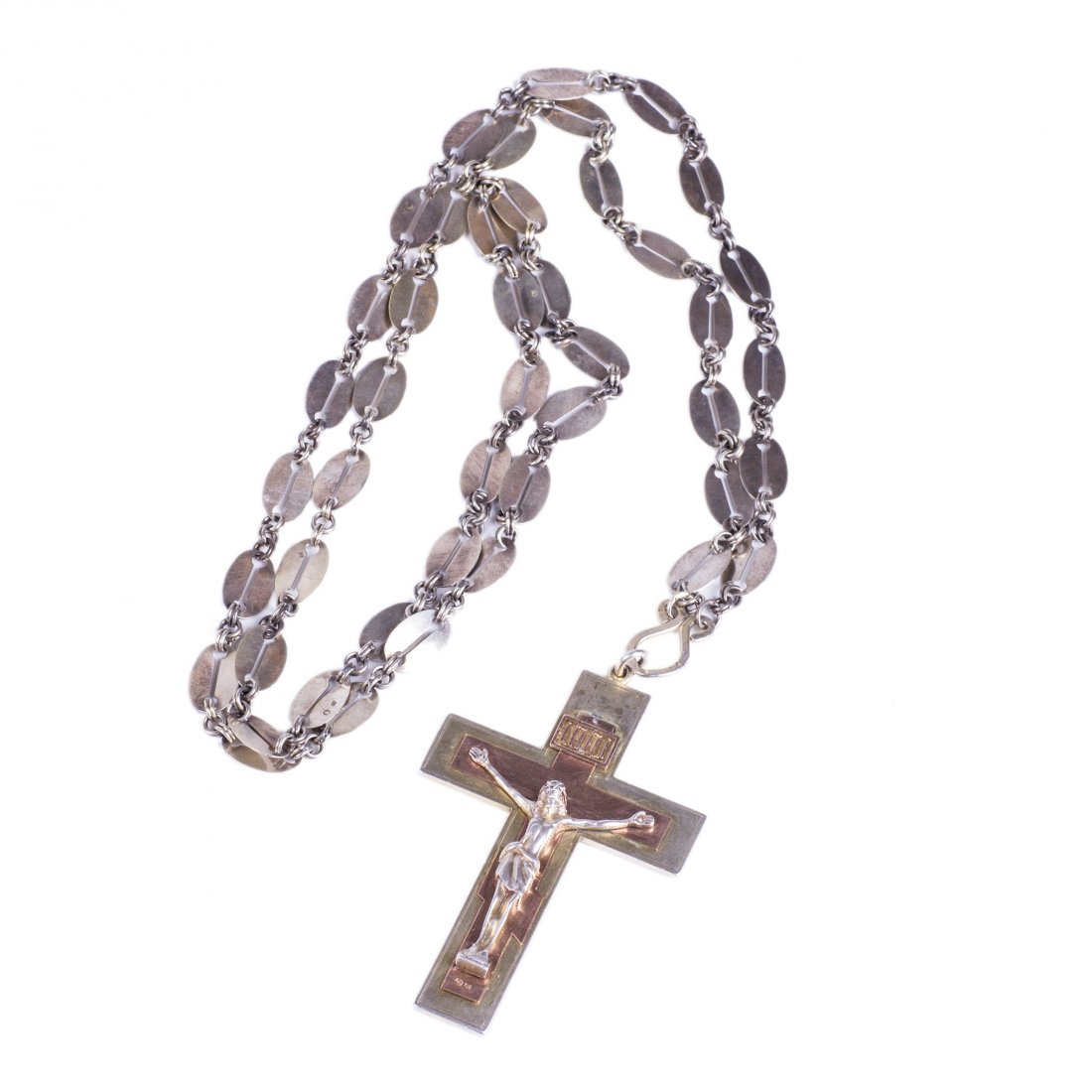 Engraved silver priest cross on a chain — image 1